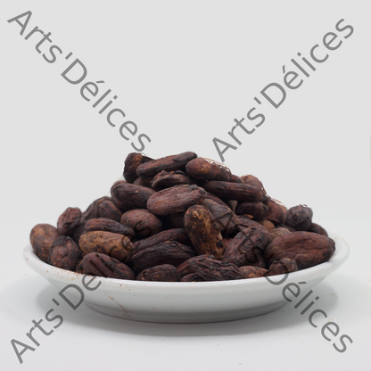cacao fèves crues dans une soucoupe